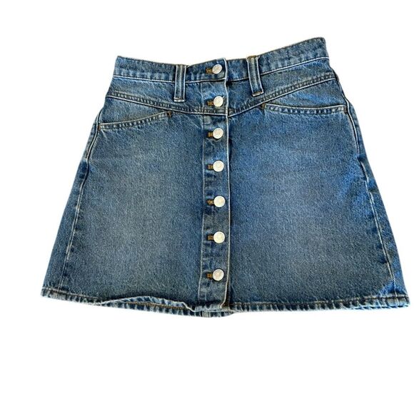 Madewell Stretch Denim A Line Snap Mini Skirt Button Front Womens Size 25 - Picture 4 of 12
